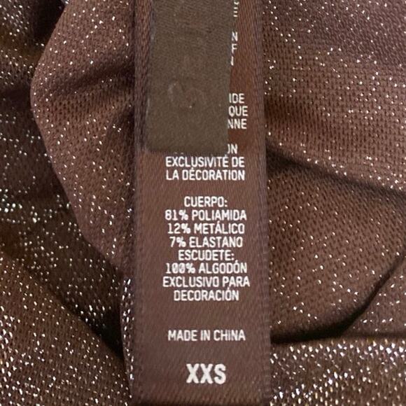 Skims Brown Metallic Glitter Shimmer Sleeveless Bodysuit Thong Tank Top Sz XXS - Picture 3 of 3